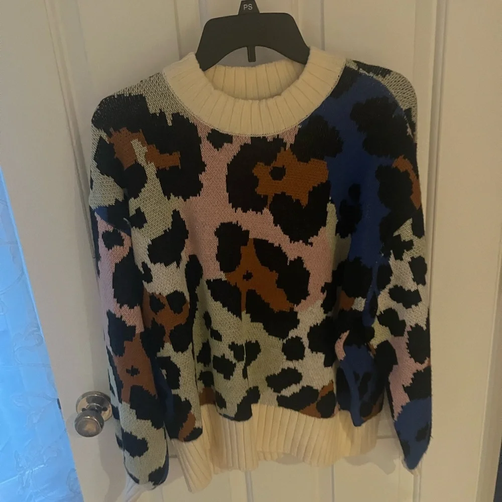 Farm Rio Multicolor Leopard Knit Sweater | Balloon Sleeve Chunky Pullover 🐆 - Picture 5 of 5
